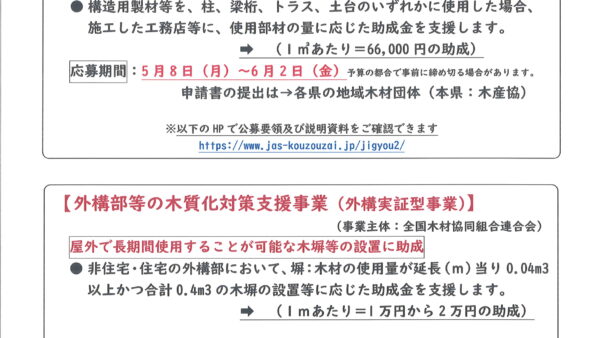 【建築工事業の事業者様向け】建築用部材助成のお知らせ